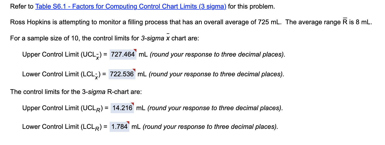 Refer to Table 56.1 - Factors for Computing