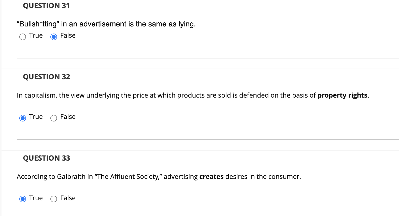 QUESTION 31 Bullsh*tting in an advertisement is