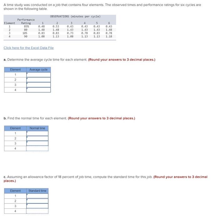 A time study was conducted on a job that contains