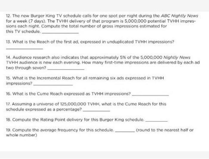 Please complete #13-19 12. The new Burger King TV