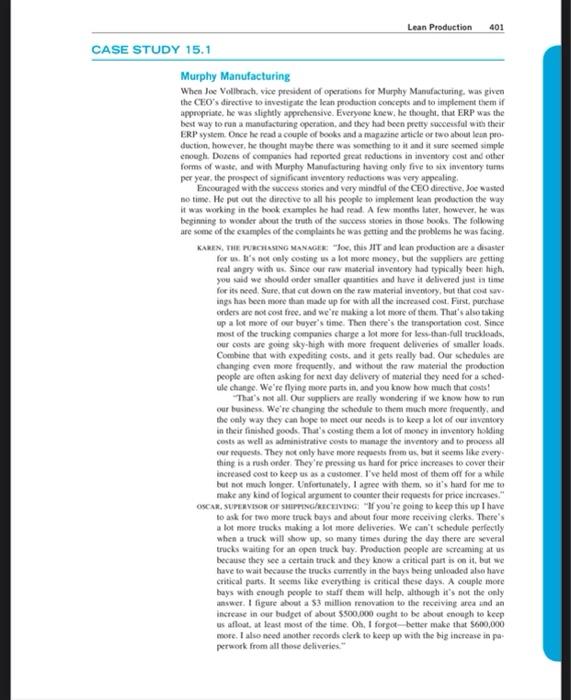 need a executive summary Lean Production 401 CASE