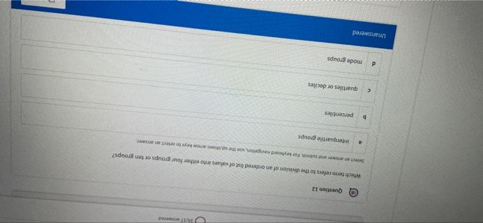 Question 12 Which term refers to the division of