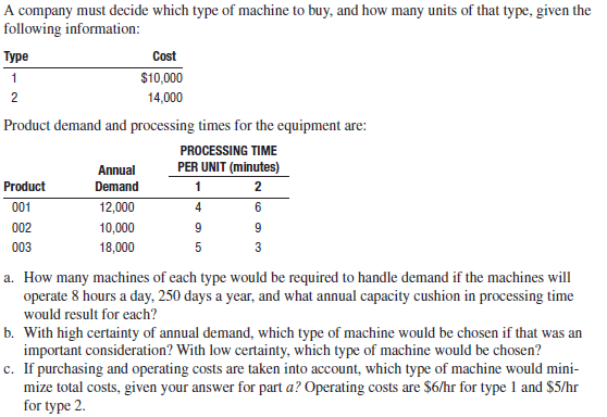 A company must decide which type of machine to
