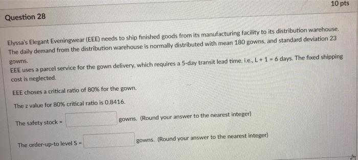 10 pts Question 28 Elyssa's Elegant Eveningwear