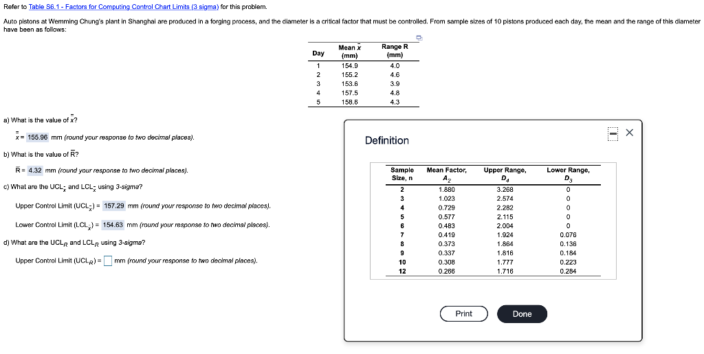 Refer to Table 56.1 - Factors for Computing