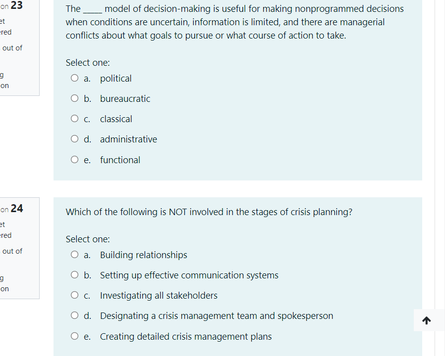on 23 et ered The __model of decision-making is