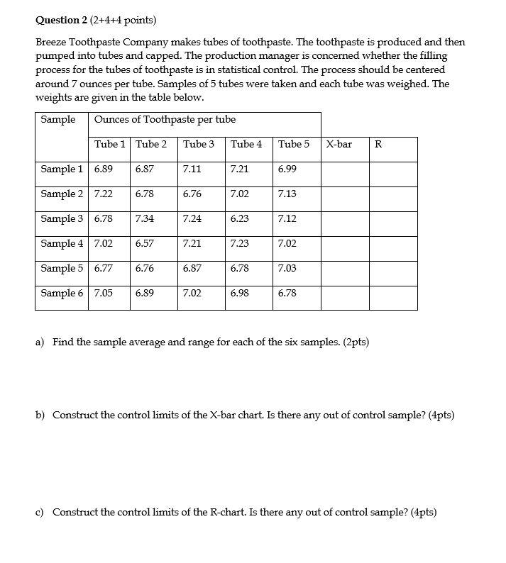 Question 2 (2+4+4 points) Breeze Toothpaste