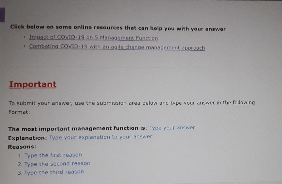 250 words. Question Specify which management
