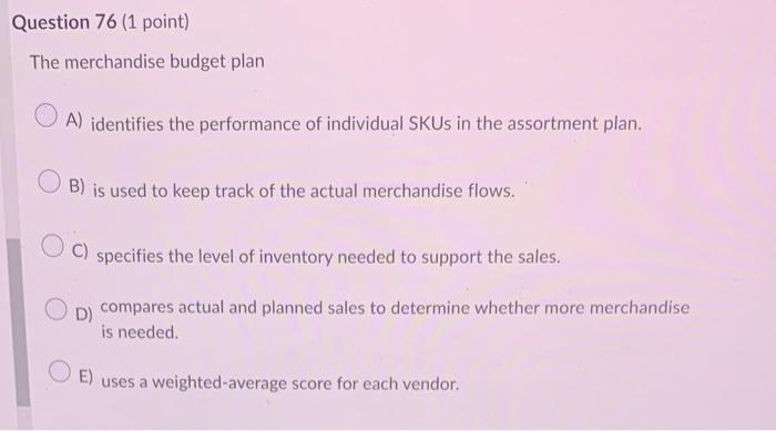 The merchandise budget plan A) identifies the