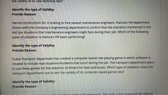 Evaluate the type of validity in the following