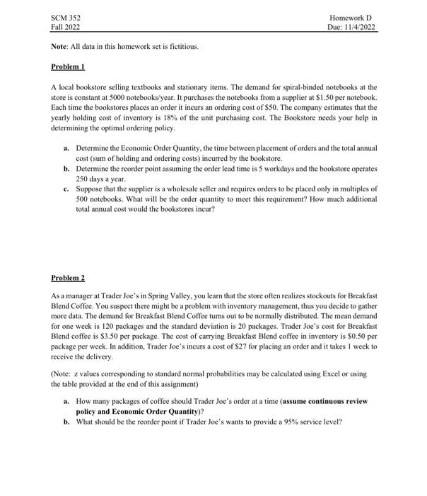 Problem 1 A local bookstore selling textbooks and