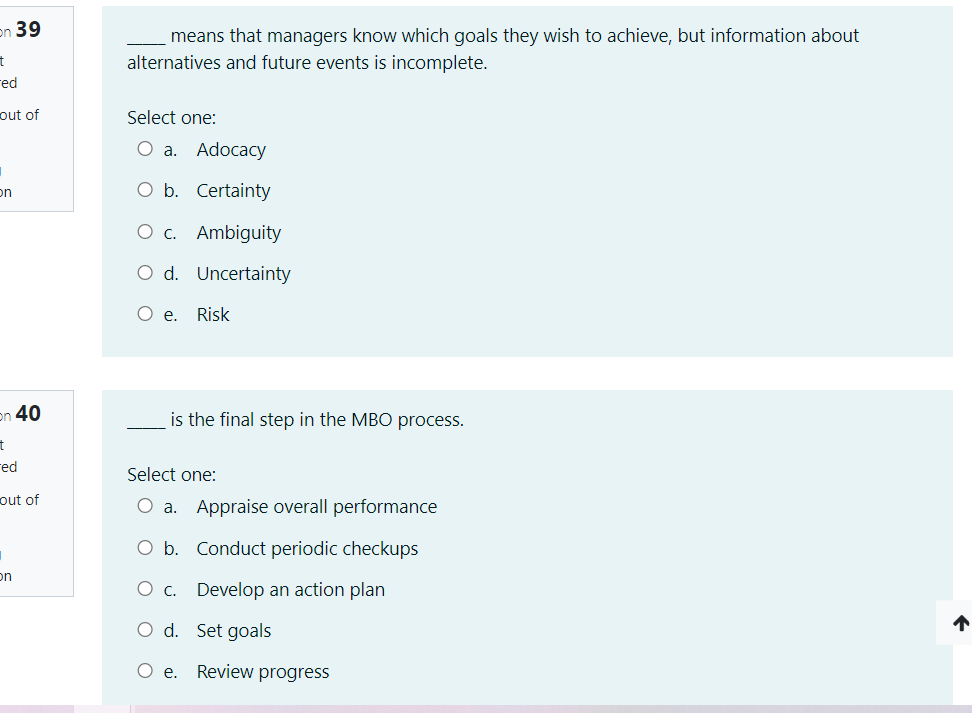 on 39 means that managers know which goals they