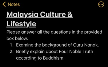 Notes Malaysia Culture & Lifestyle Please answer