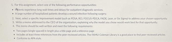 1. For this assignment, select one of the