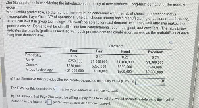 Zhu Manufacturing is considering the introduction