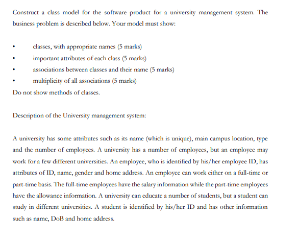 Construct a class model for the software product