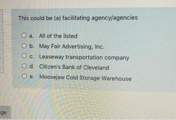 marketing This could be (a) facilitating