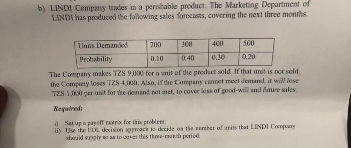 b) LINDI Company trades in a perishable product.