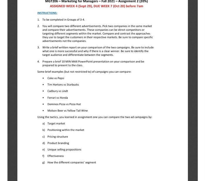 MGT206 - Marketing for Managers - Fall 2021 -