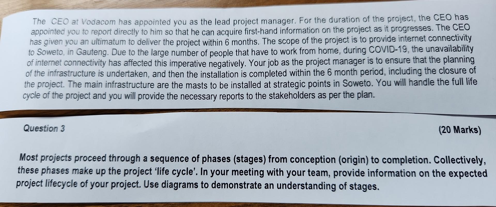 The CEO at Vodacom has appointed you as the lead