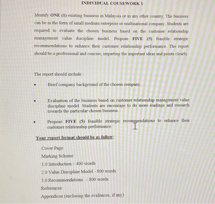 for 2000 words INDIVIDUAL COUSEWORK 1 Identify