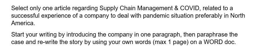 Select only one article regarding Supply Chain