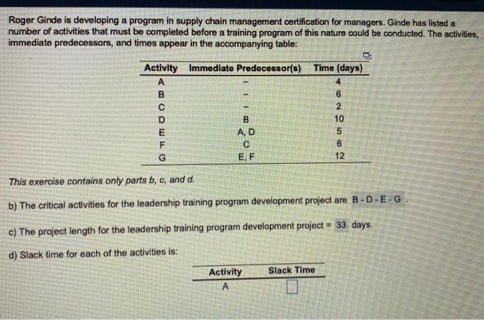 please fill the slack time for a,b,c,d,e,f,g
