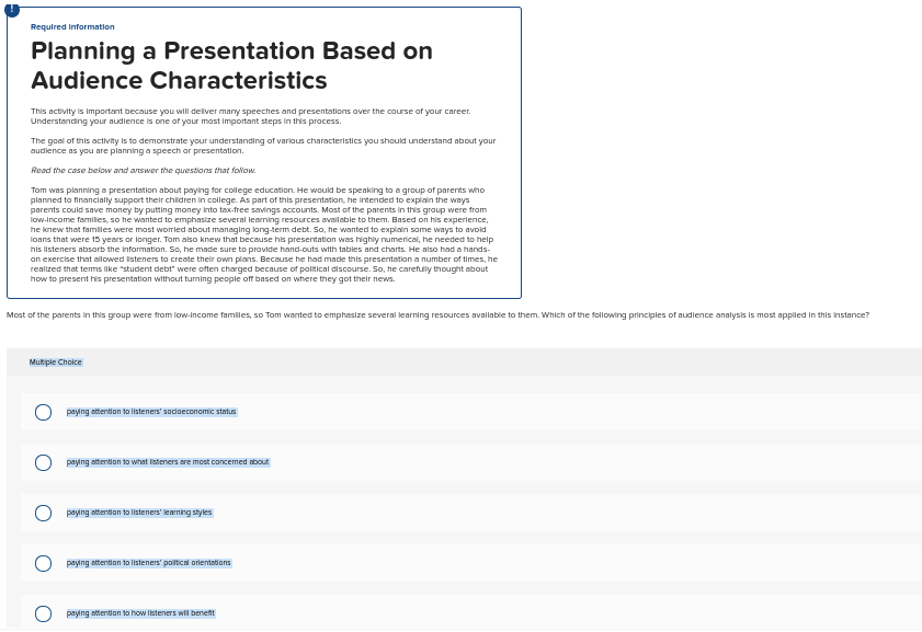 Required information Planning a Presentation