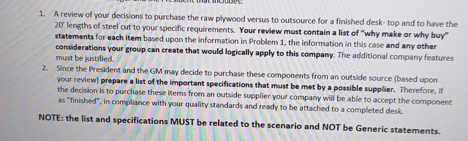 1. A review of your decisions to purchase the raw