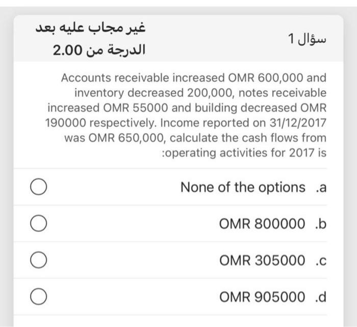 2.00 1 Accounts receivable increased OMR 600,000