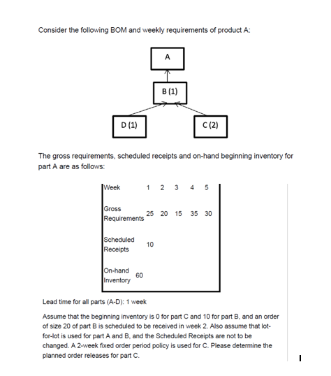 Consider the following BOM and weekly