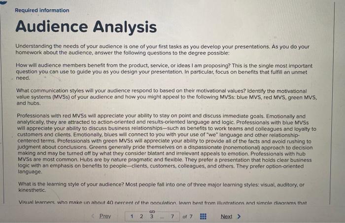 Required information Audience Analysis