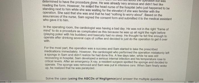 Tort Law Hypothetical Sam went to his doctor