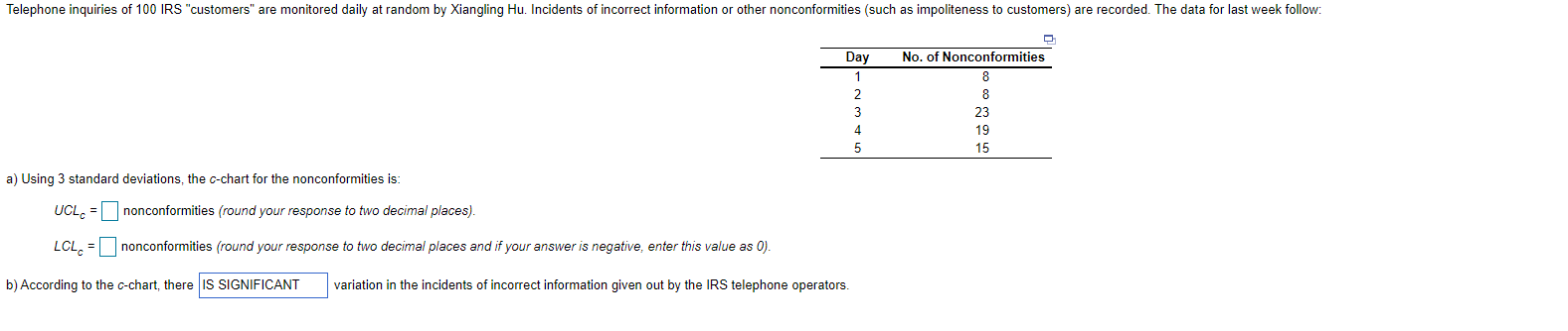 Telephone inquiries of 100 IRS "customers" are