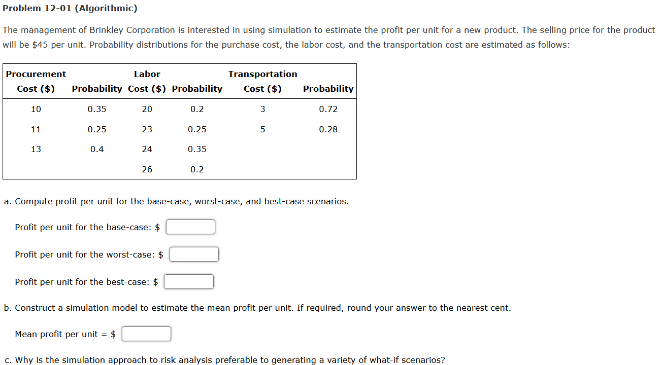 Problem 12-01 (Algorithmic) The management of