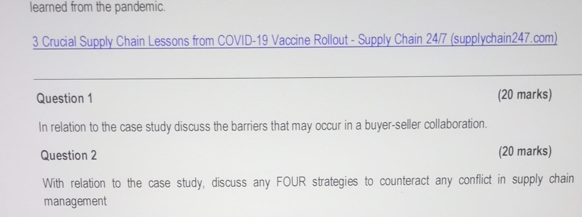 learned from the pandemic. 3 Crucial Supply Chain
