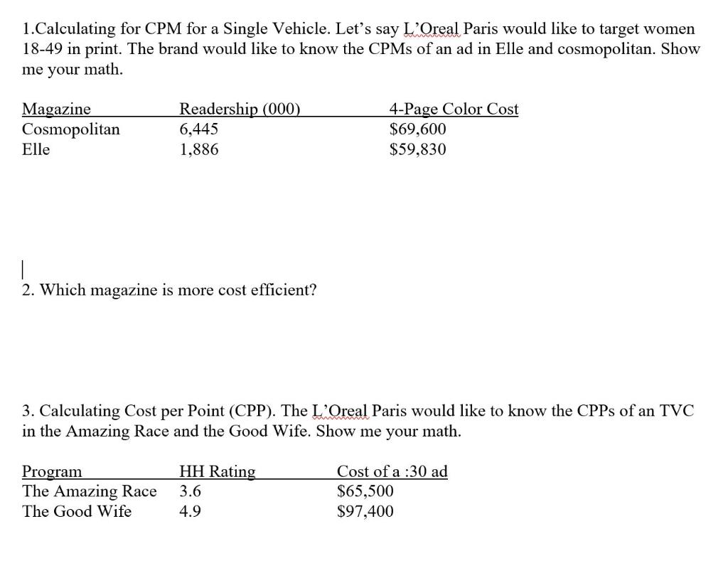 1.Calculating for CPM for a Single Vehicle. Let's