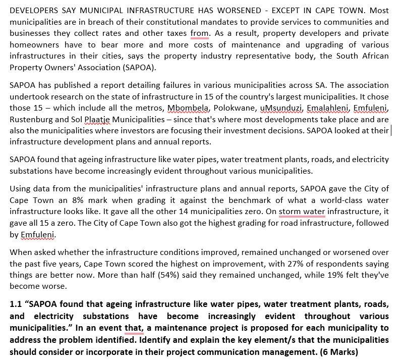 DEVELOPERS SAY MUNICIPAL INFRASTRUCTURE HAS