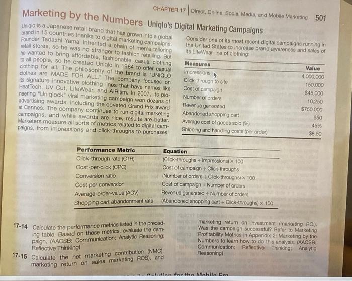 17-14 : calculate the performance metrics listed