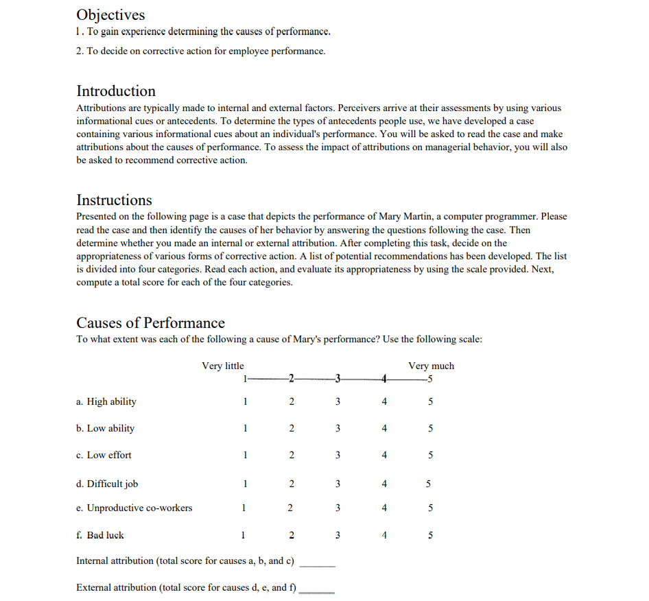 Is Marys performance due to internal or external