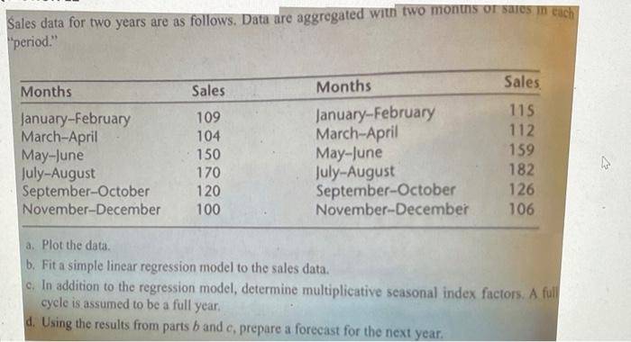 Sales data for two years are as follows. Data are