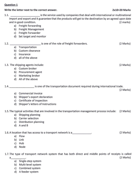 Write the letter next to the correct answer.