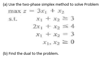 (a) Use the two-phase simplex method to solve