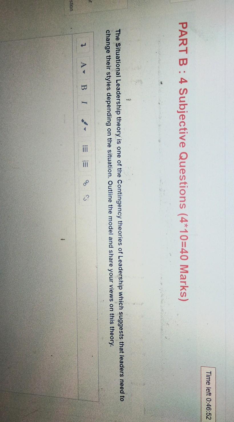 Time left 0:46:52 PART B:4 Subjective Questions