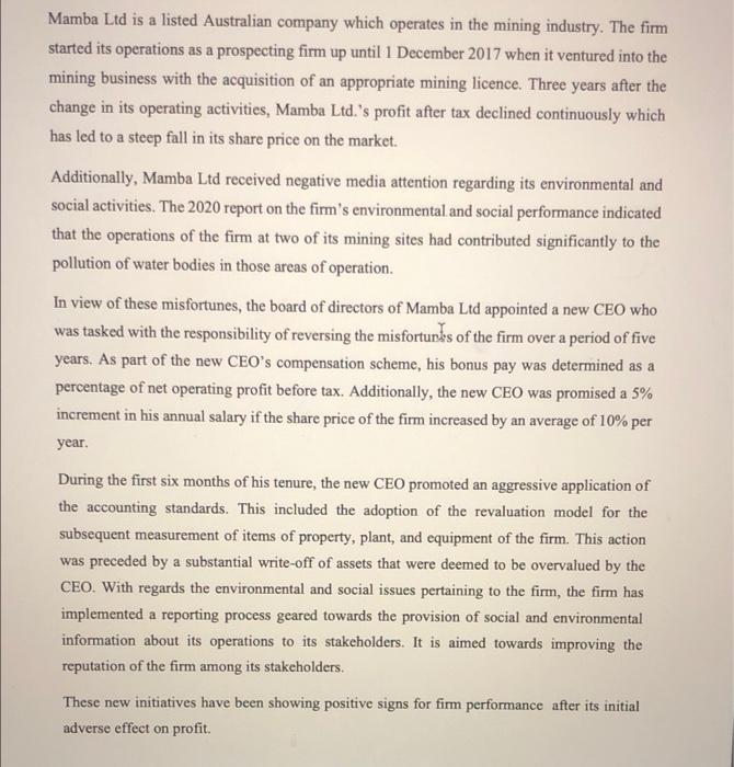 Please answer both part a and part b Mamba Ltd is