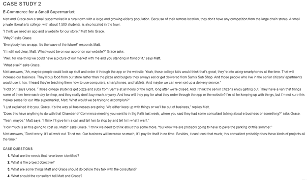 CASE STUDY 2 E-Commerce for a Small Supermarket