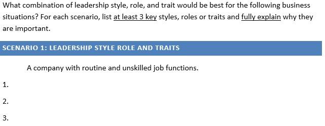What combination of leadership style, role, and