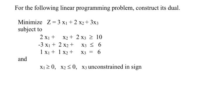 For the following linear programming problem,