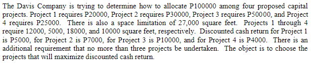 I need this ASAP thank you (Integer Linear Prog)