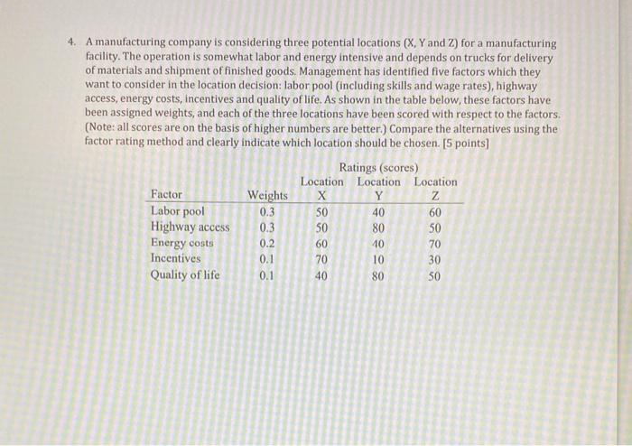 4. A manufacturing company is considering three